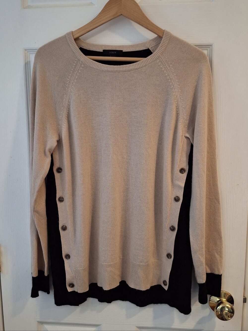 J.Crew color block elbow patch crew neck sweater Wool Blend Womens Sz M Fall